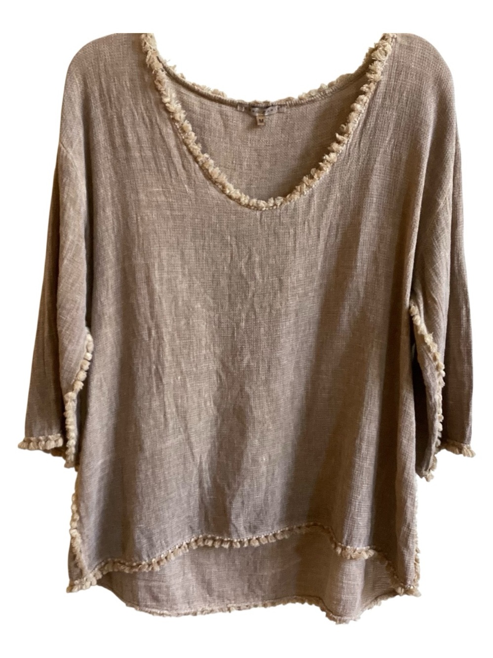 Tempo Paris Natural Linen Fringe Trim Top Misses size M